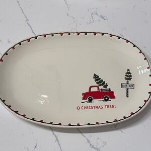 Festive Christmas Tree Oval Platter - Red and Cream
